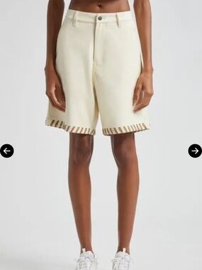 Tailored Cream Bermuda Shorts with Contrast Hem